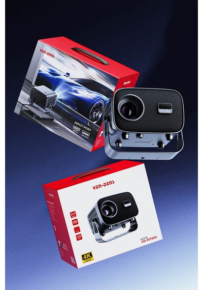 Vd-pjt003 Android 14 Akıllı Projeksiyon Cihazı, 4k Destekli 720p Hd Mini Projektör, 160 Ansı Lümen, İos Ve Android Ekran Yansıtma, Bluetooth 5.3, Hdmı, Çift Usb, 360 Döner Stand, 5w Hoparlör