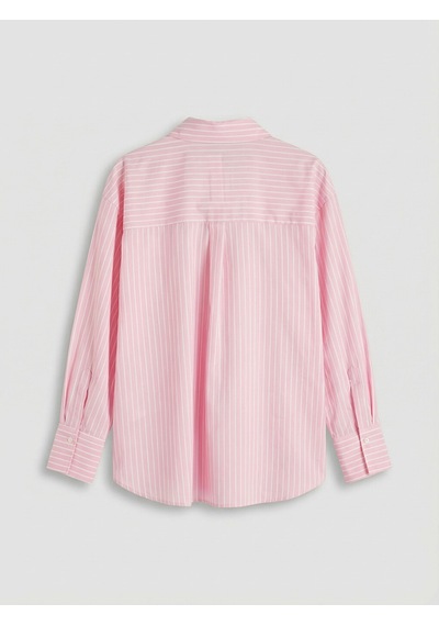 Lcw Modest Pembe Çizgili Poplin Kadın Gömlek