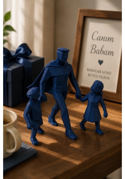 Kahraman Baba Ve Çocukları Biblo Babalar Günü Hediyesi Dekoratif Baba Figürü Özel Üretim Pla Masa Süsü 11x10 Cm