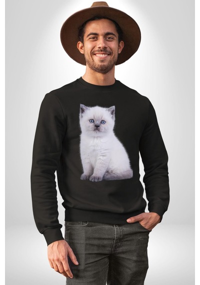 Siyah Yavru Kedi Unisex Siyah Sweatshirt Siyah