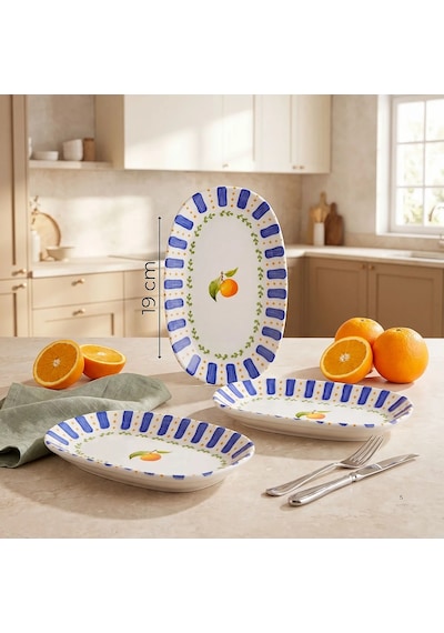 Güral Kayısı Desenli 19 Cm 3lü Porselen Kayık Tabak Seti Diğer