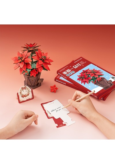Rowood Tf001 Atatürk Çiçeği Poinsettia Dıy Minyatür Maket Model Set Ahşap 3d Wooden Puzzle Model Kit Ahşap Maket Dekoratif Hobi Seti