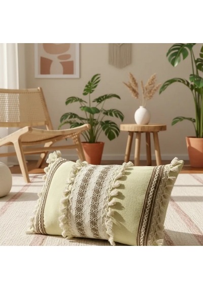 Sarı Kahverengi Dantelli Kırlent 2 Adet Kırlent Kılıfı 35 X 55 Çok Renkli