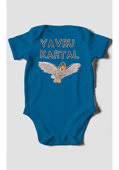 Yavru Kartal Baskılı Bebek Zıbını Çıtçıtlı Body %100 Pamuk Kısa Kol Koyu Mavi