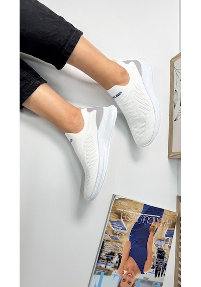 Günlük Unisex Sneaker Slip-on Nefes Alabilen Hafif Yürüyüş Bağcıksız Esnek Spor Ayakkabı 041f Beyaz