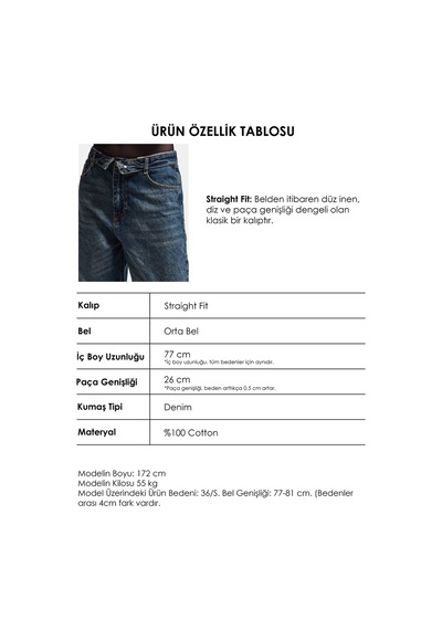 Kadın Koyu Kot 2w6-8 Straight Fit Kemer Detaylı Denim Jean