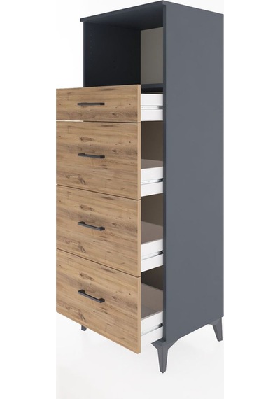 Hyperion Dolap Tek Raflı 4 Çekmeceli 60x44x163 Antrasit-çam Antrasit