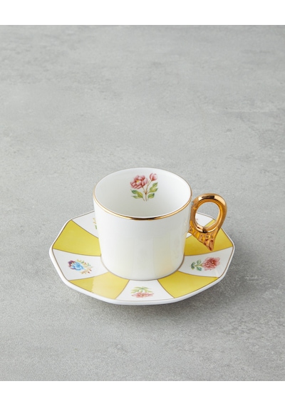 English Home Nostalgia Porselen 4 Parça 2 Kişilik Kahve Fincan Takımı 90 Ml Mavi-sarı