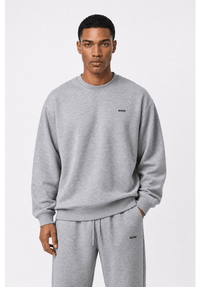 Erkek Respire Basic Oversize Sweatshirt Gri Melanj