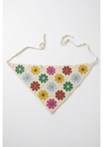 Yazlık Çiçek Motifli Üçgen Triko Bandana Kadın Ayarlanabilir Saç Aksesuarı Çok Renkli
