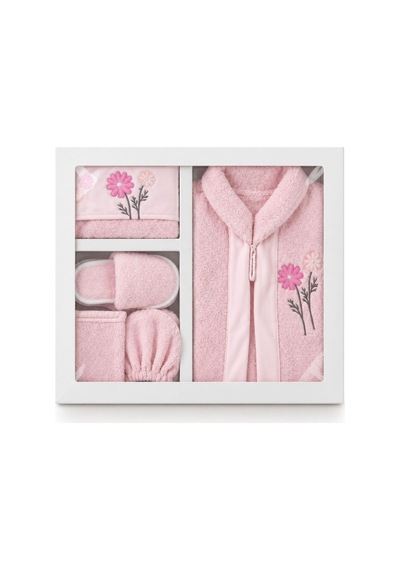 Kız Erkek Bebek Peluş Bornoz Seti Brz0401 Pembe