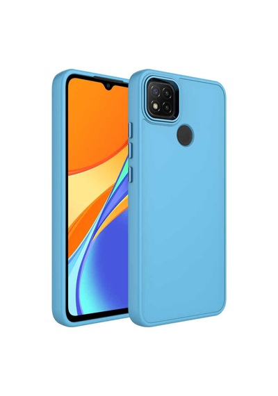 Xiaomi Redmi 9c Kılıf Metal Çerçeve Ve Buton Tasarımlı Silikon Zore Luna Kapak Sierra Mavi