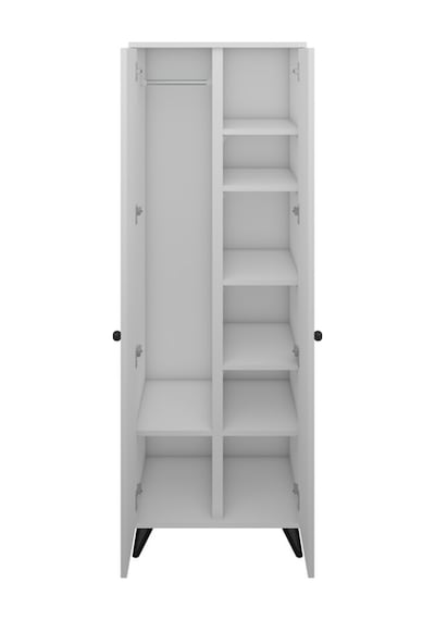Simple Gardırop 6 Raflı 2 Kapaklı Tek Askılı 60x44x176 Beyaz Beyaz
