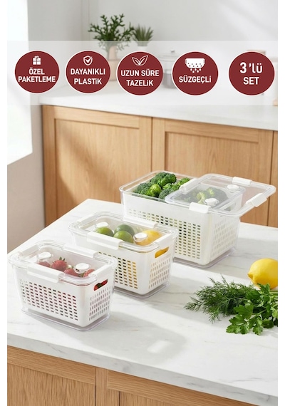 Selka Home Lavin 3'lü Saklama Kabı ( 2-4- 7 Lt. )