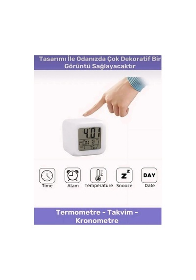 Renk Değiştiren Küp Şeklinde Dijital Masa Saati: Alarm, Termometre Ve Tarih Özellikli Çok Renkli