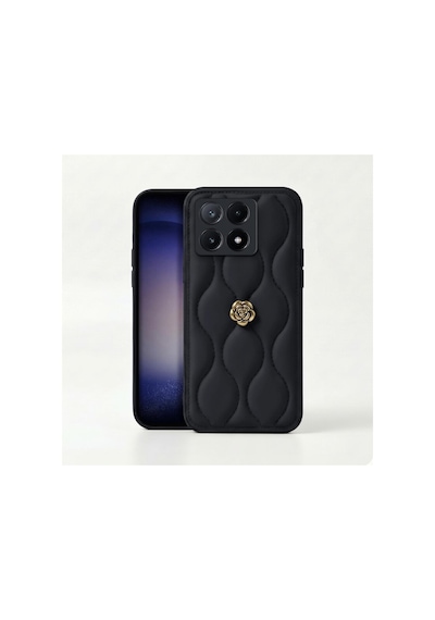 Xiaomi Poco X6 Pro 5g  Kılıf Çiçekli Dalgalı Deri Kılıf Siyah