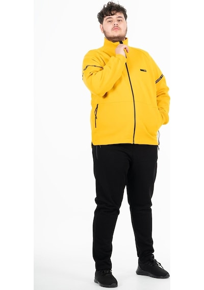 Maraton Sportswear Büyük Beden Erkek Hakim Yaka Dar Paça Uzun Kol Basic Sarı Eşofman Takımı 21518-Sarı