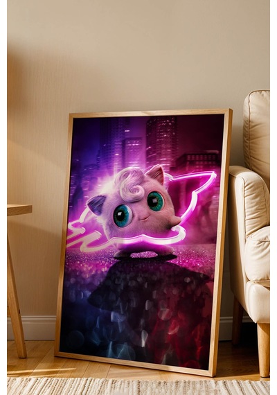 Jigglypuff Neon Pembe Çerçeveli Tablo - Lüks Realistik Pokemon Anime Modern Sinematik Duvar Dekoru Kayın Jigglypuff Neon Pembe Çerçeveli Tablo - Lüks Realistik Pokemon Anime Modern Sinematik Duvar Dekoru Kayın
