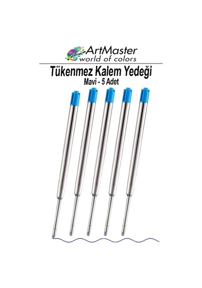 Tükenmez Kalem Yedeği Mavi 5 Adet Metal Tükenmez Kalem İçi Mavi Yedek Tükenmez Ofis Jel Kalem İçi Kalem İçi Okul Mavi