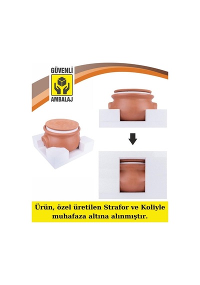 El Yapımı Kapaklı Toprak Güveç Tencere Küçük Boy Astarlı 3,5 Litre Özel Kırılmaz Köpük Ambalajında