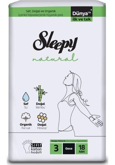 Sleepy Natural Ultra Hassas Hijyenik Ped 18'li Gece X 6 Paket