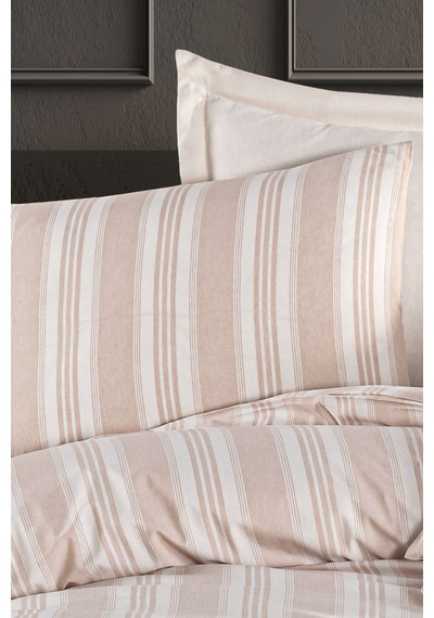 Eponj Home Sport Çizgili Nevresim Takımı Tek Kişilik Soft Line Bej Bej