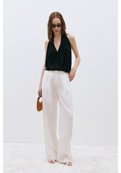 Suud Collection Siyah Nina Dökümlü Halter Top