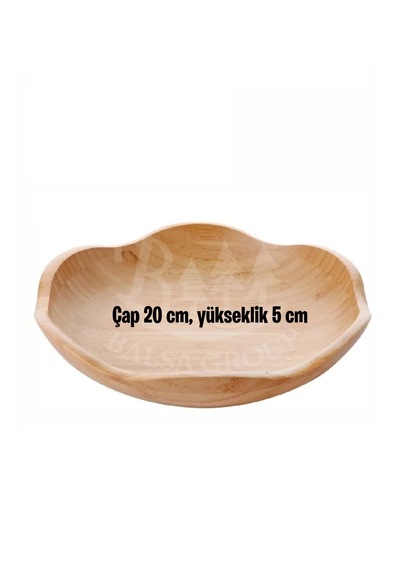 Dekoratif Bambu Servis Tabak, Servis Tabağı, Salata Tabağı, Çap 20 Cm Ahşap - Bej