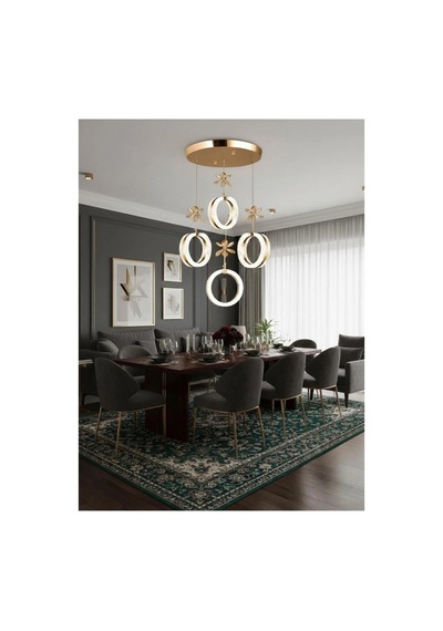 LumiaLighting Aurea Model 4'lü Gold Kumandalı 3 Renk Modu Ledli Kristal Taşlı Modern Salon Mutfak Oturma Odası Led Avize