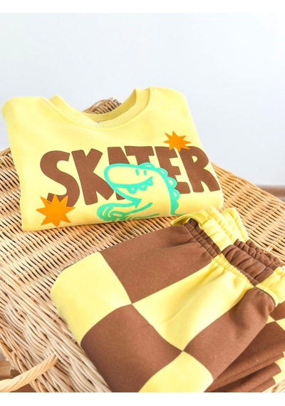 Elzo Collection Erkek Çocuk Sarı Yazı Ve Figür Baskılı Sweatshirt Damalı 3iplik Eşofman Alt Üst Takım Çok Renkli Elzo Collection Erkek Çocuk Sarı Yazı Ve Figür Baskılı Sweatshirt Damalı 3iplik Eşofman Alt Üst Takım Çok Renkli