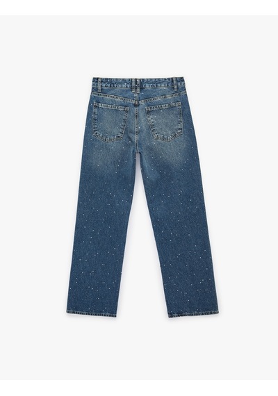 Koton Taş Detaylı Yüksek Bel Düz Paça Denim Pantolon- Straight Jeans Orta İndigo 7wal40097md Koton Taş Detaylı Yüksek Bel Düz Paça Denim Pantolon- Straight Jeans Orta İndigo 7wal40097md