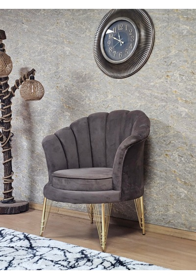 Zafir Tekli İstiridye Gold Kaplama Telli Ayak Çay Seti Koltuk Tekli Berjer , Balkon, Salon, Ofis Kahverengi