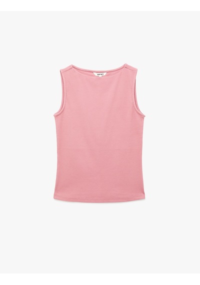 Koton Pamuklu Slim Fit Kolsuz Kayık Yaka Bluz Pembe 6sak10029ek Gül