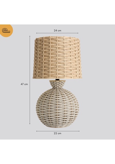 Alera Krem Gövde Bej Başlık Rattan Dekoratif Abajur Krem