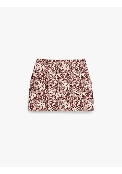 Koton Slim Fit Floral Desenli Mini Etek Bordo Desenli 6wak70073uw Bordo Desenli