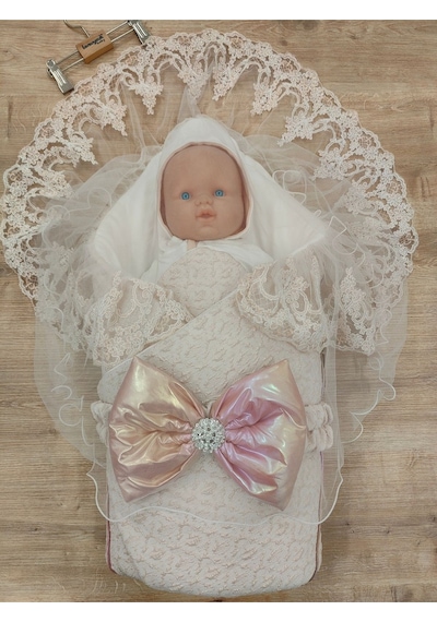 Pembe Kız Bebek Battaniyesi Kundağı Dantelli Duvaklı Mevlütlük Hastane Çıkışı Hediyelik Mevsimlik Pembe