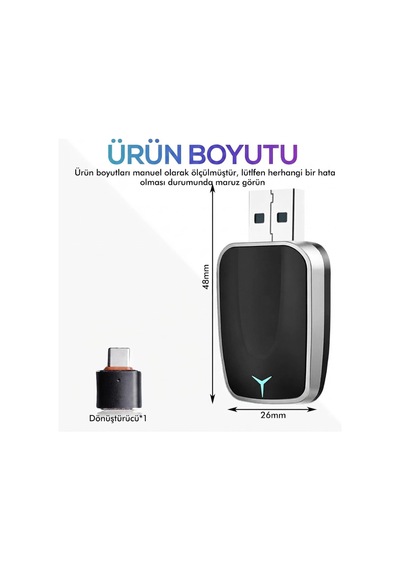 2'si 1 Arada Kablosuz Carplay & Android Auto Mini Usb Adaptör Type-c Otg Destekli Dönüştürücü Diğer