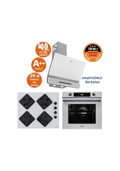 Afm Tech Ve Ferre Aov Sessiz Turbo Dijital Beyaz D081-SA + FM7701 + FM-BD2201 Ankastre Set