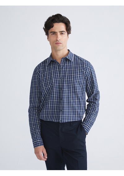 Lcwaıkıkı Classic Lacivert Regular Fit Uzun Kollu Ekose Poplin Erkek Gömlek