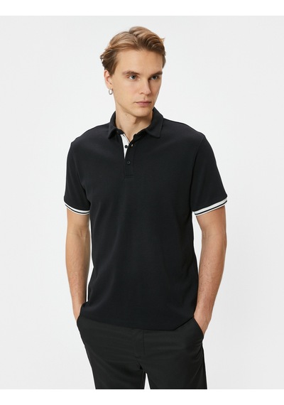 Koton Polo Yaka Tişört Slim Fit Düğmeli Kısa Kollu Siyah 4sam10088mk Siyah