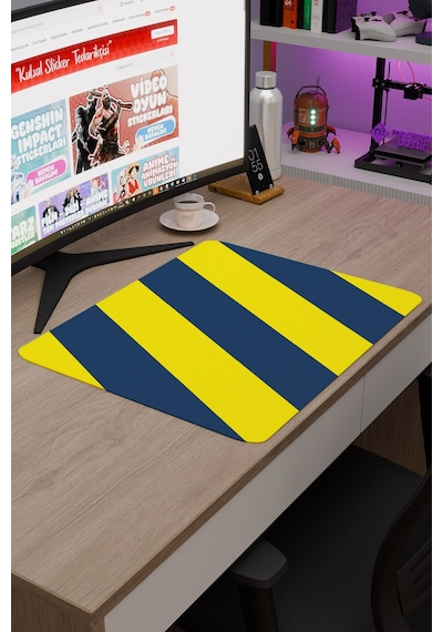 Sarı Lacivert 48x40 Xl Taraftar Gaming Oyuncu Mouse Pad Kaymaz Taban Büyük Klavye Fare Altlığı Şerit
