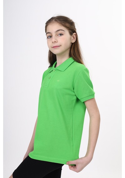 Toontoy Kids Toontoy Unisex Polo Yaka Düğmeli Uzun Kısa Tişört Fıstık Yeşili