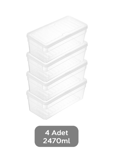 Meleni Home Şeffaf Kapak Düzenleyici Organizer Derin Mikrodalga Uyumlu Erzak Gıda Saklama Kabı Set 4'lü 2470 ML Şeffaf