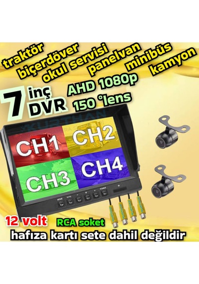 2 Adet Ahd 1080p Kelebek Kamera 256 Gb 7 İnç Hybrid Dvr Monitör 12 Volt