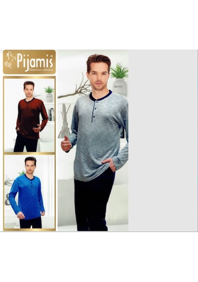 Pijamis 1978 Erkek O Yaka Pijama Takımı Gri-Mavi-Bordo (445374845)