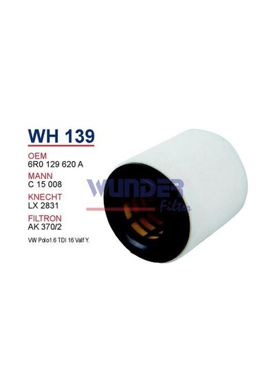 WUNDER WH139 HAVA FİLTRESİ - VOLKSWAGEN POLO 1.6 TDİ 16 VALF Y.M.