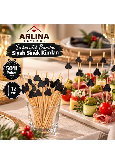 Dekoratif Bambu Siyah Sinek Kürdan 12 Cm 50'li Paket