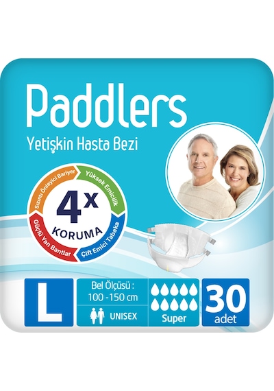 Paddlers Yetişkin Hasta Bantlı Bez Large 30 Adet – Sızdırmaz, Yüksek Emici