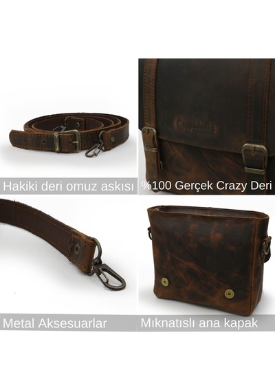 Cappadocia Vintage 6019 Kahve Hakiki Deri El Yapımı Omuz Çantası Kahverengi