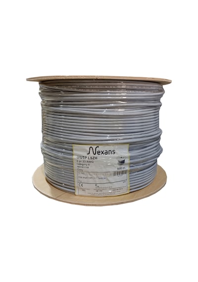 Nexans Nex1611to5, Gri, Cat6, 500m, 23awg 0,58mm , Utp, %100 Bakır, Lszh Halogen Free, Makara, Kablo